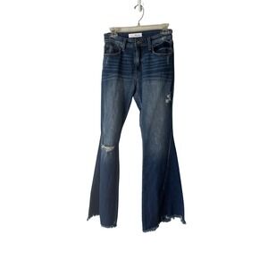 Kancan Jeans Womens 7 27 High Rise Flare Distressed Frayed Hem Denim Western